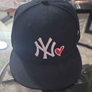 Yankeed Navy Blue Cap with Heart Embroidery Fitted 7 1/2